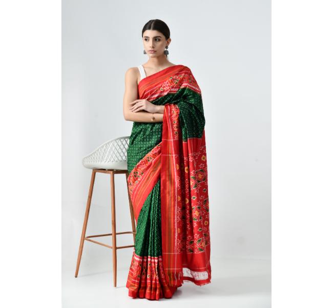 The Weavers Shop By Raavi Ikkat Patola Work Mulberry Silk Saree